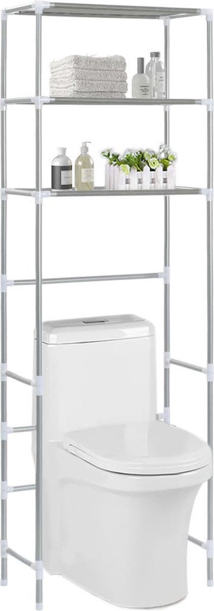 VidaLife Opbergrek voor boven toilet 3-laags 53x28x169 cm zilverkleurig