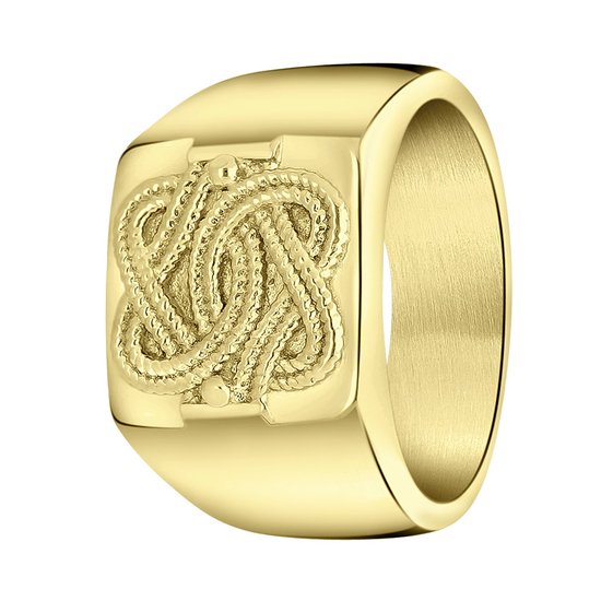 Lucardi Heren Gerecycled stalen goldplated ring surinaamse mattenklopper - Ring - Staal - Goudkleurig - 22 / 69 mm
