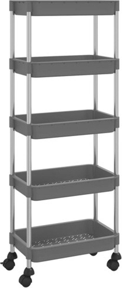 vidaXL - Keukentrolley - 5-laags - 42x29x128 - cm - ijzer - en - ABS - grijs