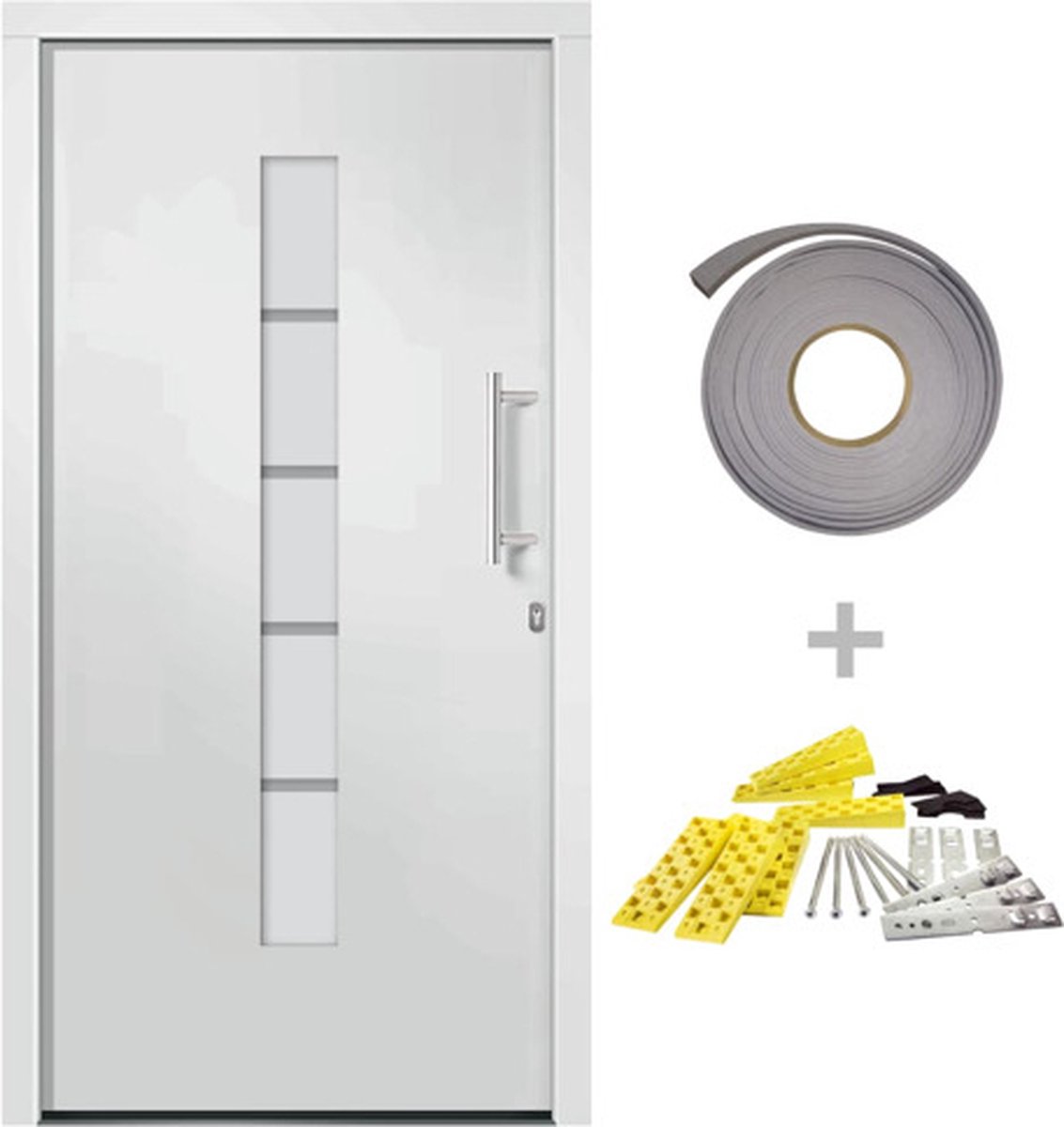 vidaXL - Voordeur - 100x210 - cm - aluminium - en - PVC - wit