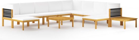 vidaXL Ensemble de salon Bois d'acacia - 63x63x30 cm - kussen blanc crème - Ensemble de jardin