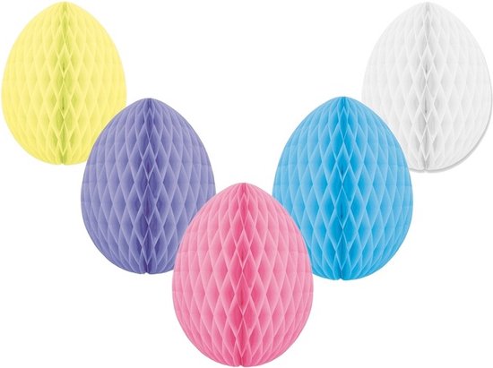 Décoration de 5 œufs de Pâques aux couleurs pastel