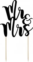 Bruidstaart decoratie topper Mr & Mrs zwart 25 cm - Huwelijk/Trouwerij versiering - Moderne bruidstaart figuurtjes alternatief