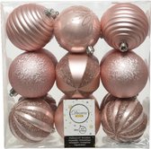 18x boules de Noël en plastique rose clair (rose blush) 8 cm avec finition luxueuse - Décorations de Noël - Boules de Noël en plastique incassables