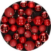 Kerstversiering set mix mat/glans/glitter kerstballen in het rood 6 en 8 cm pakket - 36x stuks