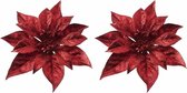5x Kerstboomversiering bloem op clip rode kerstster 18 cm - kerstfiguren - rode kerstversieringen