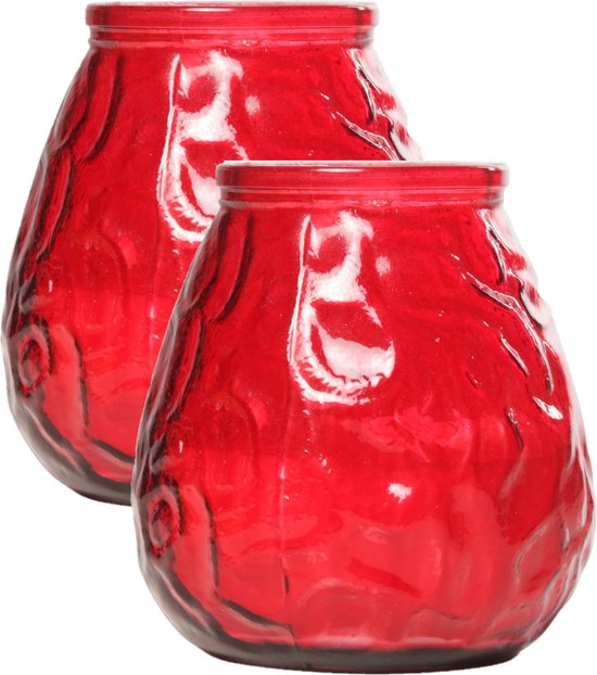 Set van 4x stuks rode Lowboy buiten tafel sfeer kaarsen 10 cm 40 branduren in glas - Tuinkaarsen