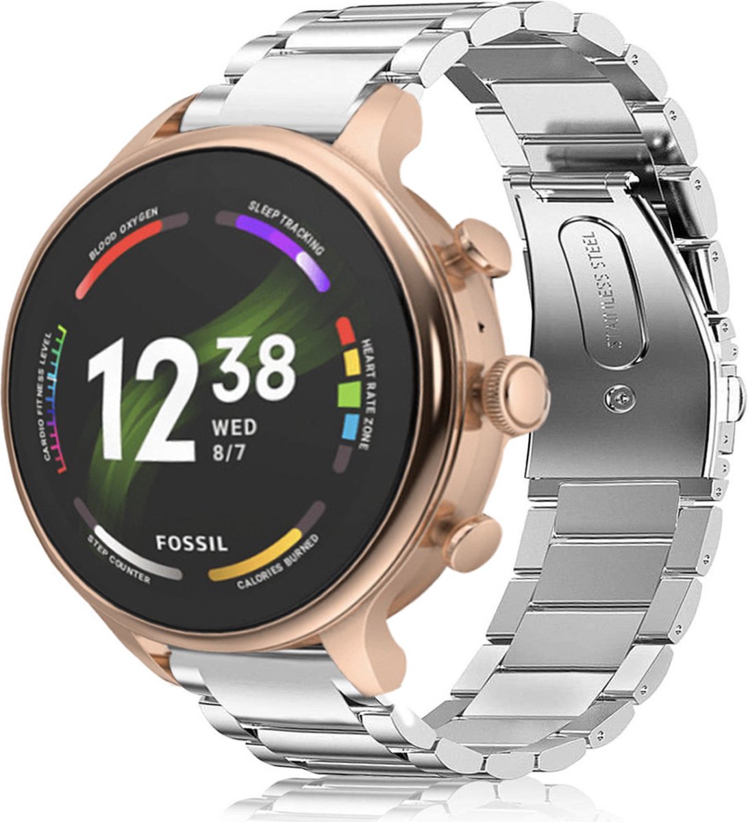 Strap-it Stalen schakel band 18mm - geschikt voor Fossil Gen 5e - 42mm / Gen 6 - 42mm - Huawei Watch GT 4 / 5 - 41mm / GT 5 Pro - 42mm - Withings ScanWatch 2 - 38mm / ScanWatch Light / Steel HR - 36mm - zilver
