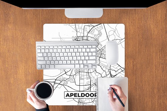 Muismat XXL 50x50 cm - Bureau onderlegger - Bureau mat Kaart - Apeldoorn - Zwart - Wit - Bureaumat - Gaming mousepad xl - Bureaulegger groot - Computer deskmat