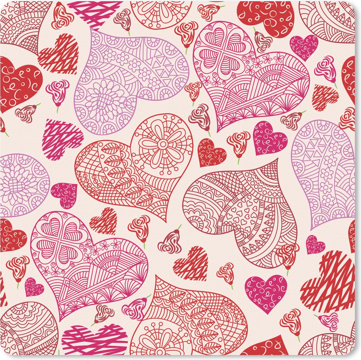 Muismat XXL - Bureau onderlegger - Bureau mat - Een tekening met roze en rode hartjes - 60x60 cm - XXL muismat