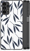Back Case Siliconen Hoesje met Foto Geschikt voor Samsung Galaxy A13 4G Smartphone Hoesje met Zwarte rand Leaves Blue