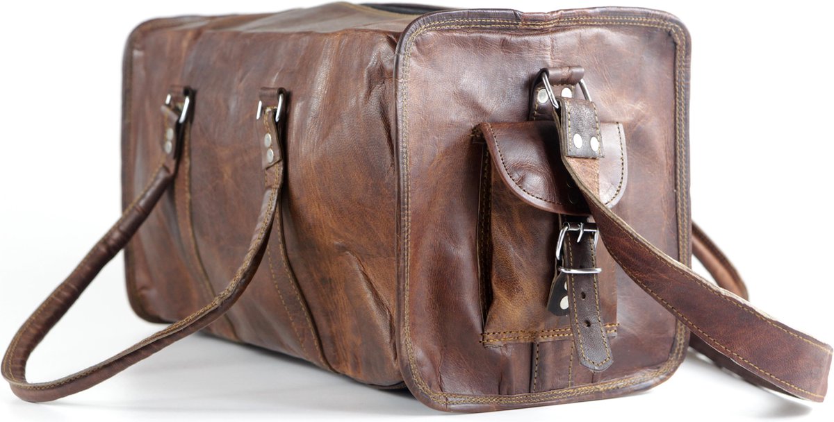 Sporttas 54 x 27 x 27 cm  - Echte Leder - Cognac Bruin – Reistas Casual Vintage Look Design