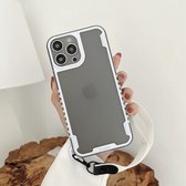 Apple iphone 13 Carbon Fiber Lanyard Patroon Ultra Slim Case-Voor iPhone 13  Donker Blauw - Lens Bescherming telefoon Cover