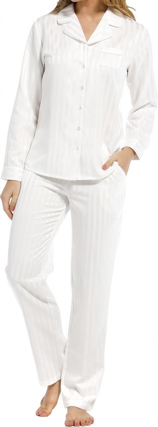 Pastunette Deluxe dames pyjama satijn - Snow - 50 - Wit