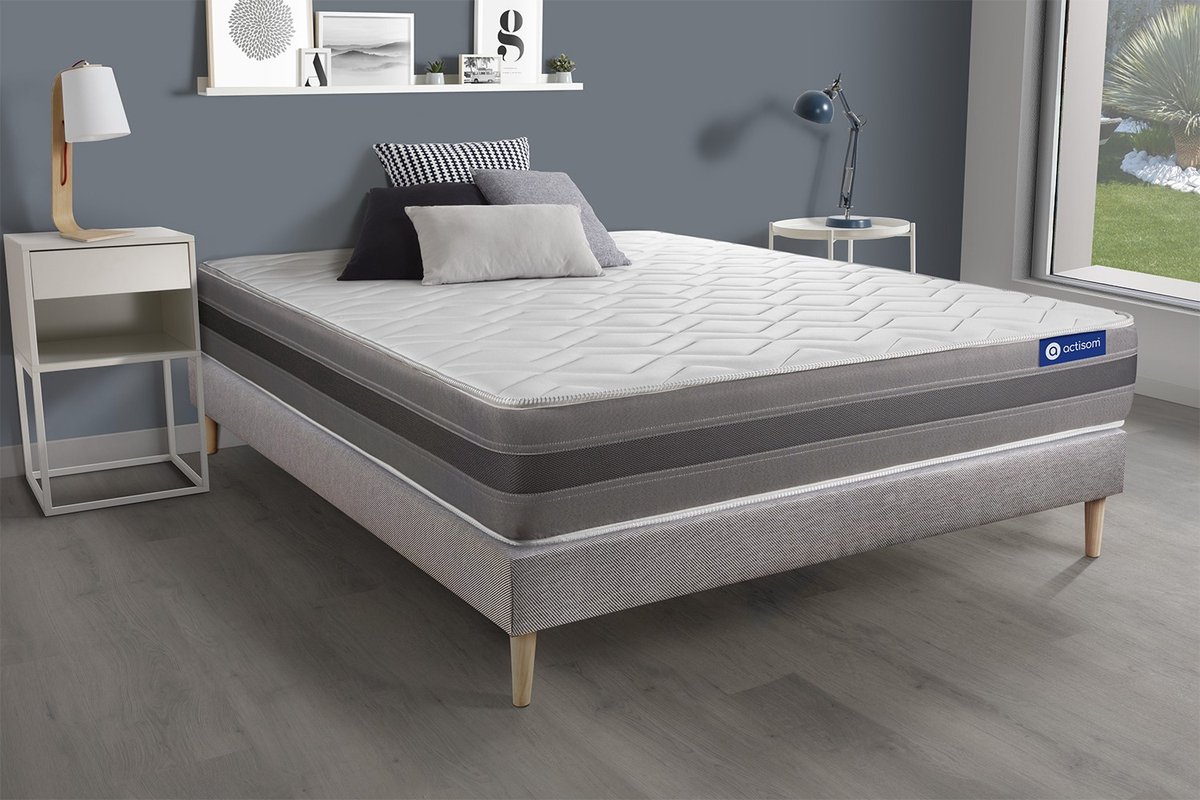Complete boxspring met matras tweepersoons- Actisom Actiflex relax grijs - Pocketveren en traagschuim - 120 x 210 cm