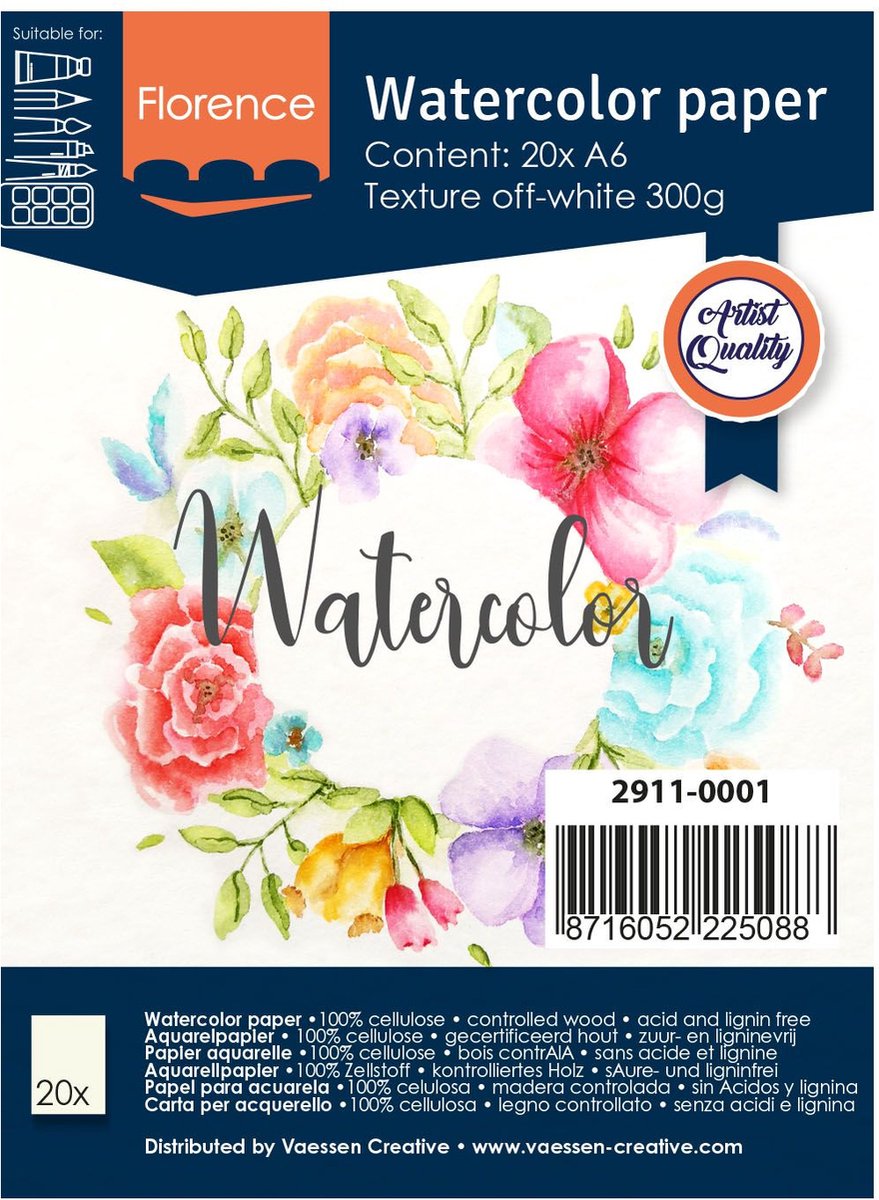 Aquarelpapier - Off White - A6 - 300 grams - Lichte Structuur - Texture - Florence - 20 vellen