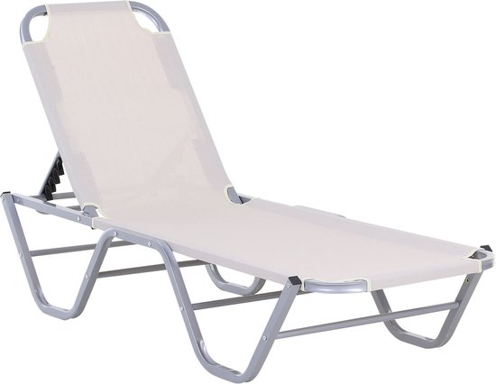 Outsunny Ligstoel, strandstoel, ligbank voor buiten met 5 niveaus, relaxstoel, aluminium, Oxford-stof, crème 84B-386 - Outsunny