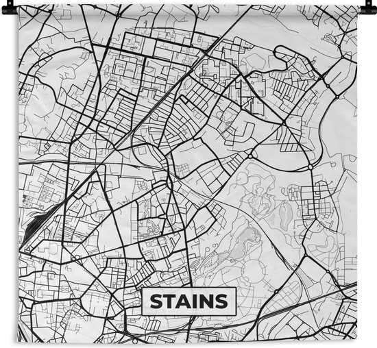 Wandkleed - Wanddoek - Stains - Plattegrond - Kaart - Frankrijk - Stadskaart - Zwart wit - 150x150 cm - Wandtapijt