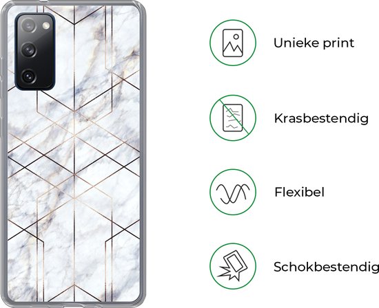 Coque Samsung Galaxy S20 FE - Marbre - Or - Wit - Siliconen - Sinterklaas - Noël - Cadeaux - Cadeaux de chaussures