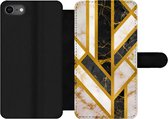 Bookcase Geschikt voor iPhone SE 2020 telefoonhoesje - Marmer print - Goud - Glitter - Luxe - Met vakjes - Wallet case met magneetsluiting