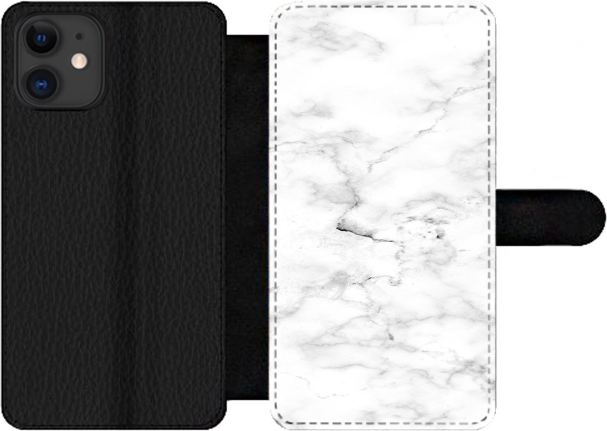 Telefoonhoesje Geschikt voor iPhone 11 telefoonhoesje - Marmer print - Wit - Grijs - Met vakjes - Wallet case met magneetsluiting