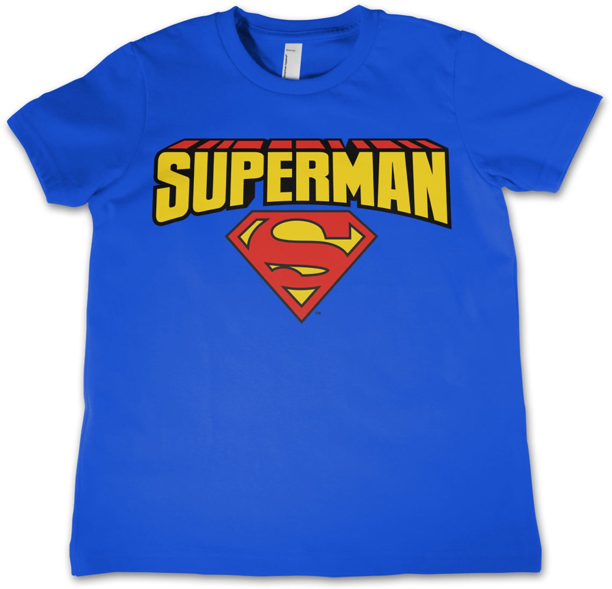 DC Comics Superman Kinder Tshirt -S- Blockletter Logo Blauw
