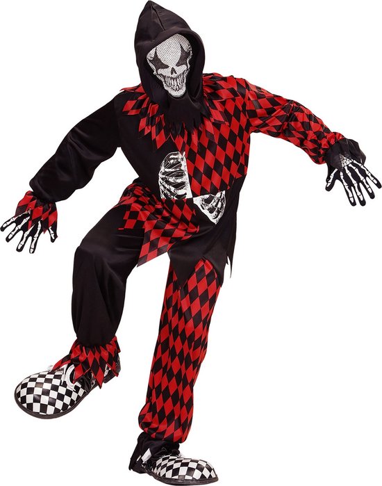 Widmann - Monster & Griezel Kostuum - Nare Hofnar Namo - Jongen - rood,zwart - Maat 140 - Carnavalskleding - Verkleedkleding