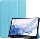 Case2go - Tablet hoes geschikt voor Samsung Galaxy Tab S8 (2022) - 11 inch - Flexibel TPU - Tri-Fold Book Case - Met pencil houder - Licht Blauw