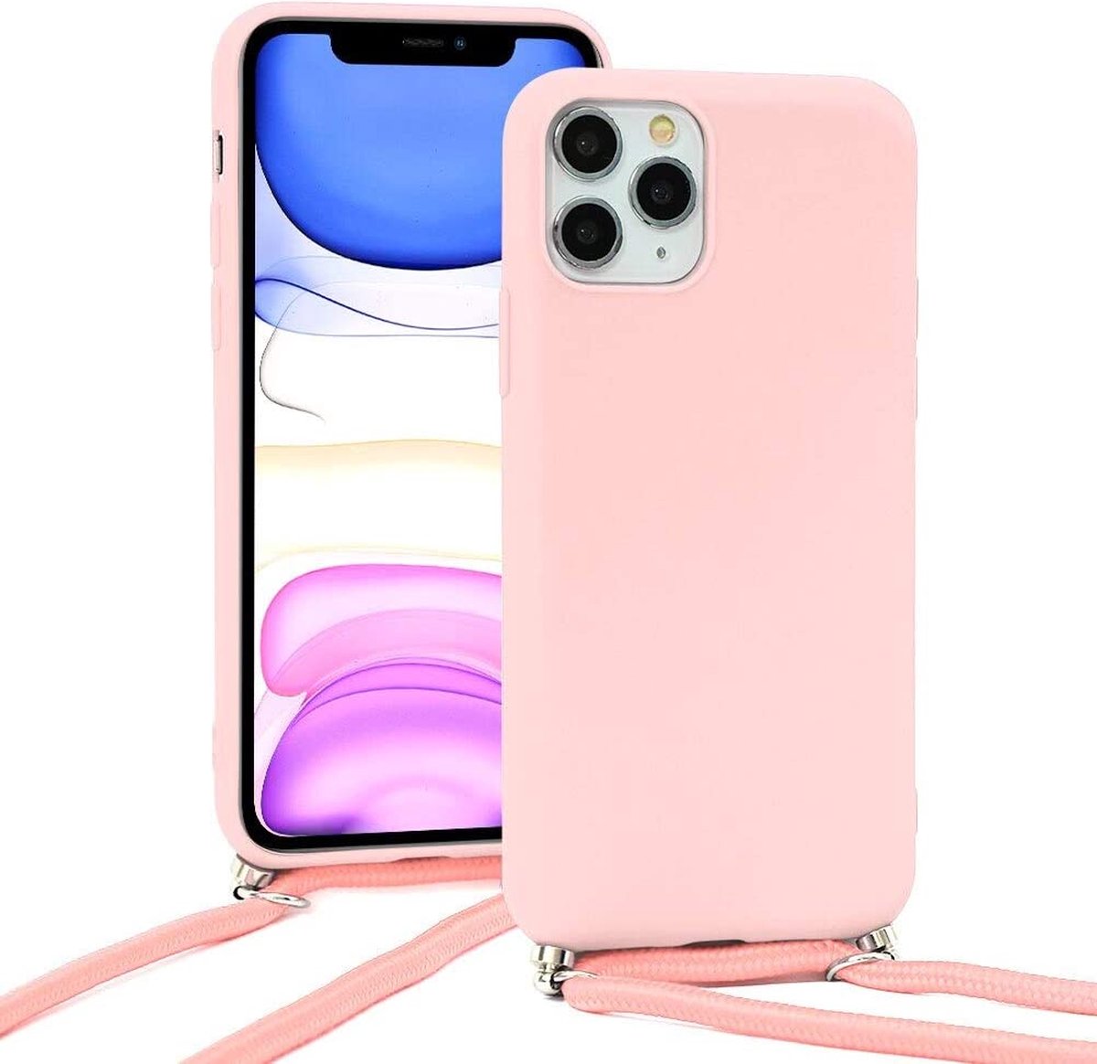 Arara Silicone Hoesje Hoesje Geschikt voor iPhone 12 Pro Max Siliconen Hoesje Licht Roze met Licht Roze draagkoord / Backcover