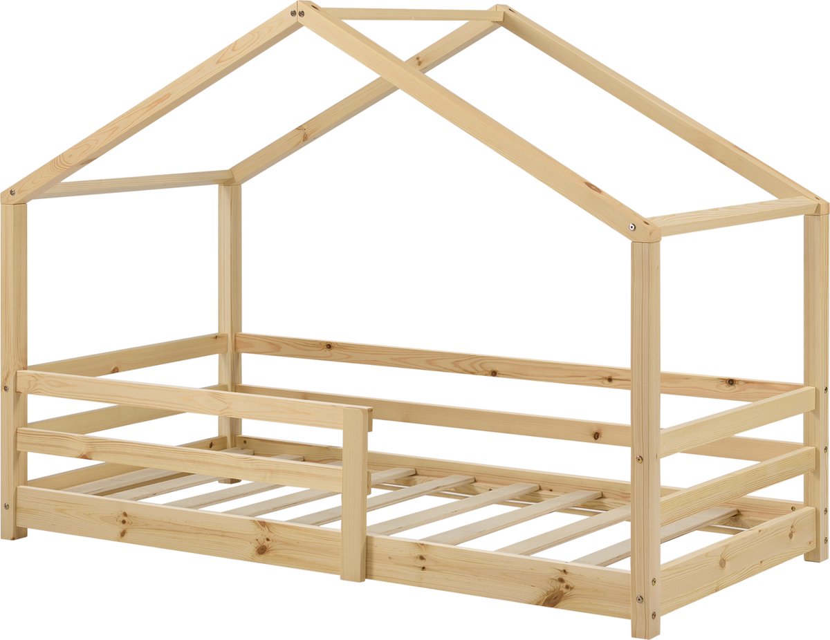 en.casa Kinderbed huisbed met uitvalbeveiliging 80x160 hout