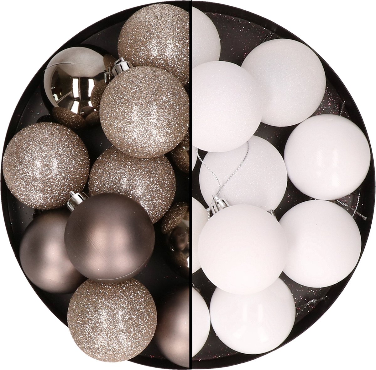 Mix van champagne en witte kunststof kerstballen, 6 cm, kerstversiering.