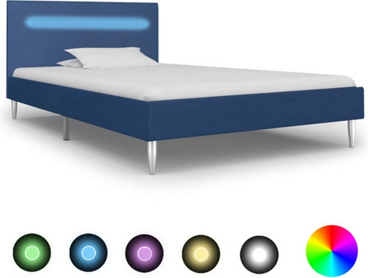 vidaXL Bedframe met LED stof blauw 90x200 cm