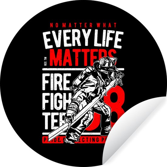 Cercle mural - Stickers muraux - Cercle de papier peint - Décoration masculine - Pompiers - Rétro - Citations - Ø 140 cm - Cercle mural - Autocollant - Sticker mural rond