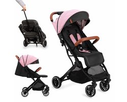 MoMi Estelle Kinderwagen - Lichtgewicht Buggy - Compact Opvouwbaar - Met Verstelbare Rugleuning - Reisbuggy 6+ Maanden - Zwart/Roze