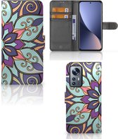 Mobiel Bookcase Xiaomi 12 Pro Smartphone Hoesje Purple Flower