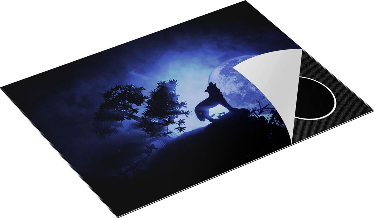 Chefcare Inductie Beschermer Huilende Wolf in Silhouet bij Volle Maan - 70x52 cm - Afdekplaat Inductie - Kookplaat Beschermer - Inductie Mat