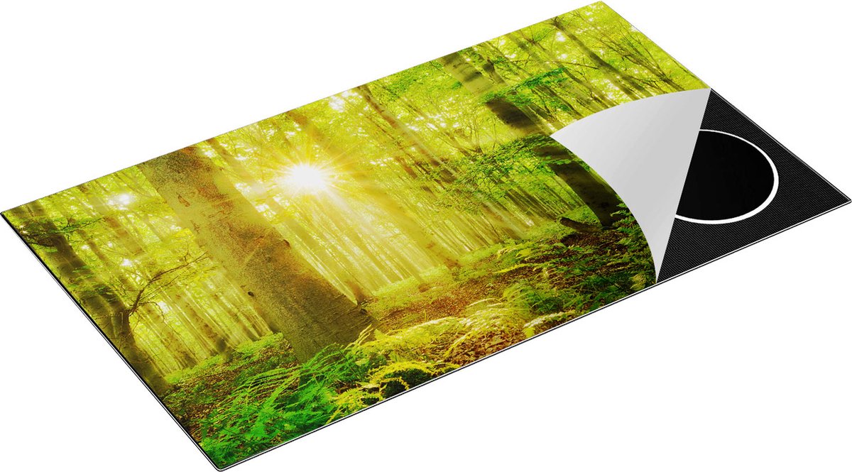 Chefcare Inductie Beschermer Groen Bos met Schijnende Zonnestralen - 91,6x52,7 cm - Afdekplaat Inductie - Kookplaat Beschermer - Inductie Mat