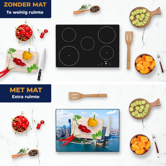 Chefcare Inductie Beschermer New York Als een Eiland vanuit de Lucht - 75x50 cm - Afdekplaat Inductie - Kookplaat Beschermer - Inductie Mat