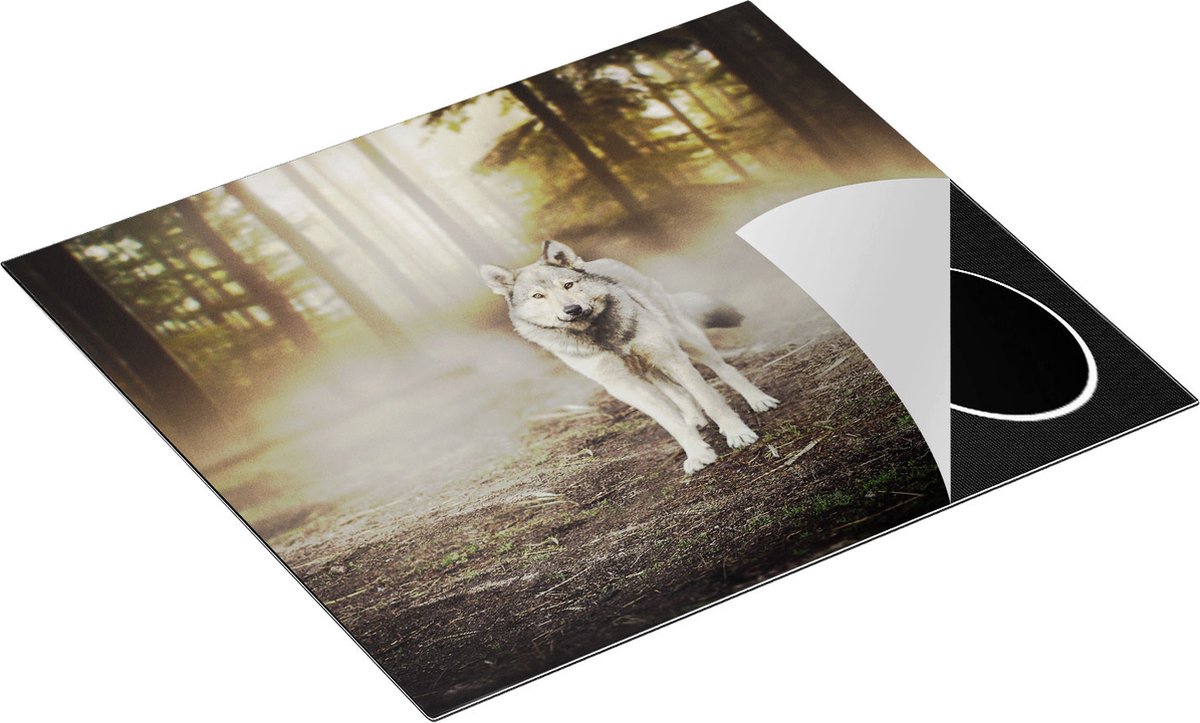 Chefcare Inductie Beschermer Grijze Wolf in het Bos - 59x52 cm - Afdekplaat Inductie - Kookplaat Beschermer - Inductie Mat