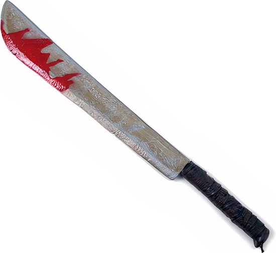 Foto: Halloween horror kunststof hakmes machete met bloed 75 x 8 cm bloederige wapens horror mes halloween verkleed accessoires 