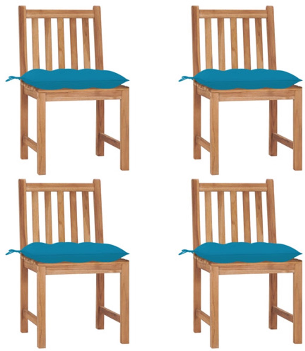 vidaXL - Tuinstoelen - 4 - st - met - kussens - massief - teakhout