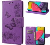 Mobigear Telefoonhoesje geschikt voor Samsung Galaxy M53 Hoesje | Mobigear Butterfly Bookcase Portemonnee | Pasjeshouder voor 2 Pasjes | Telefoonhoesje voor Pinpas / OV Kaart / Rijbewijs - Paars