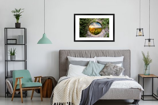 Cadre photo avec affiche - Tournesols - Vue à travers - Fleurs - Soleil - 90x60 cm - Cadre pour affiche