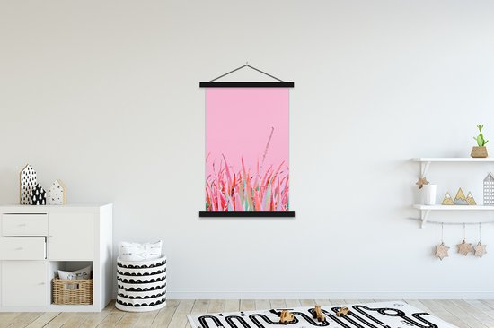 Porte-affiche avec affiche - Affiche scolaire - Été - Plantes - Pastel - 120x180 cm - Lattes noires