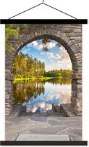 Posterhanger incl. Poster 60x90 cm - Schoolplaat - Landschap - Doorkijk - Water - Textielposter - Zwarte latten