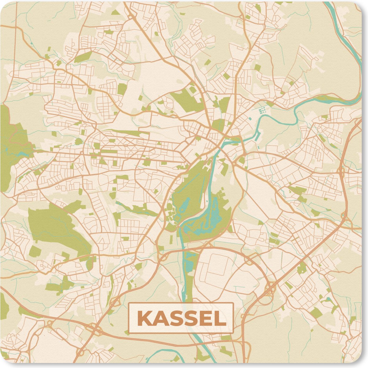 Muismat - Mousepad - Plattegrond - Kassel - Vintage - Kaart - Stadskaart - 30x30 cm - Muismatten