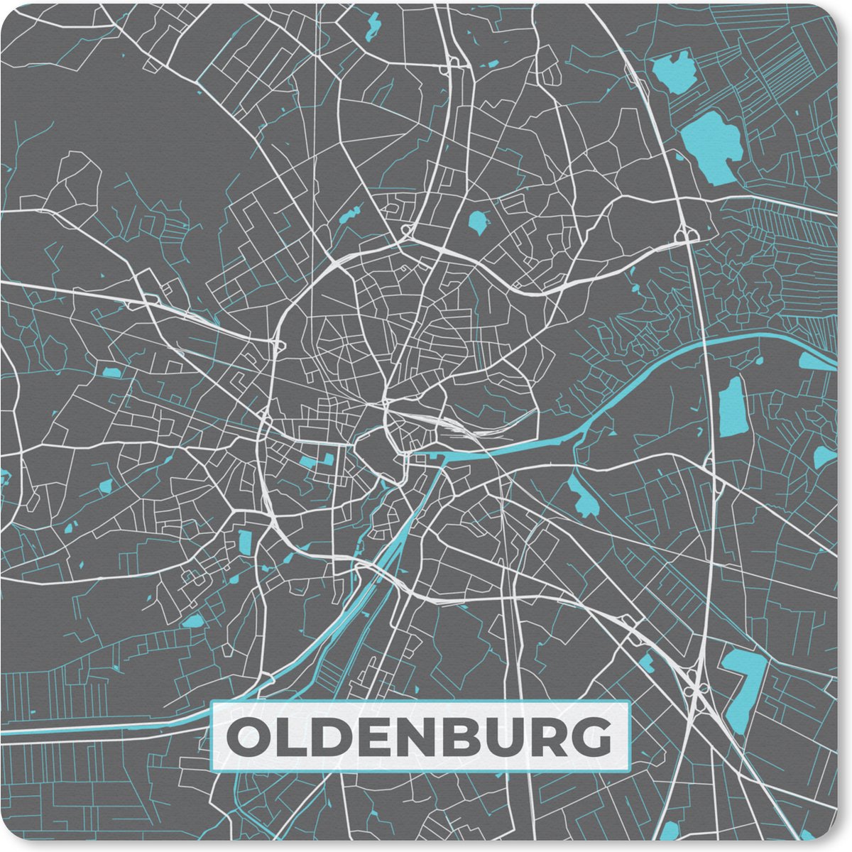 Muismat 20x20 cm - Mousepad Stadskaart – Plattegrond – Duitsland – Blauw – Oldenburg – Kaart - Muismatten - Stadskaart