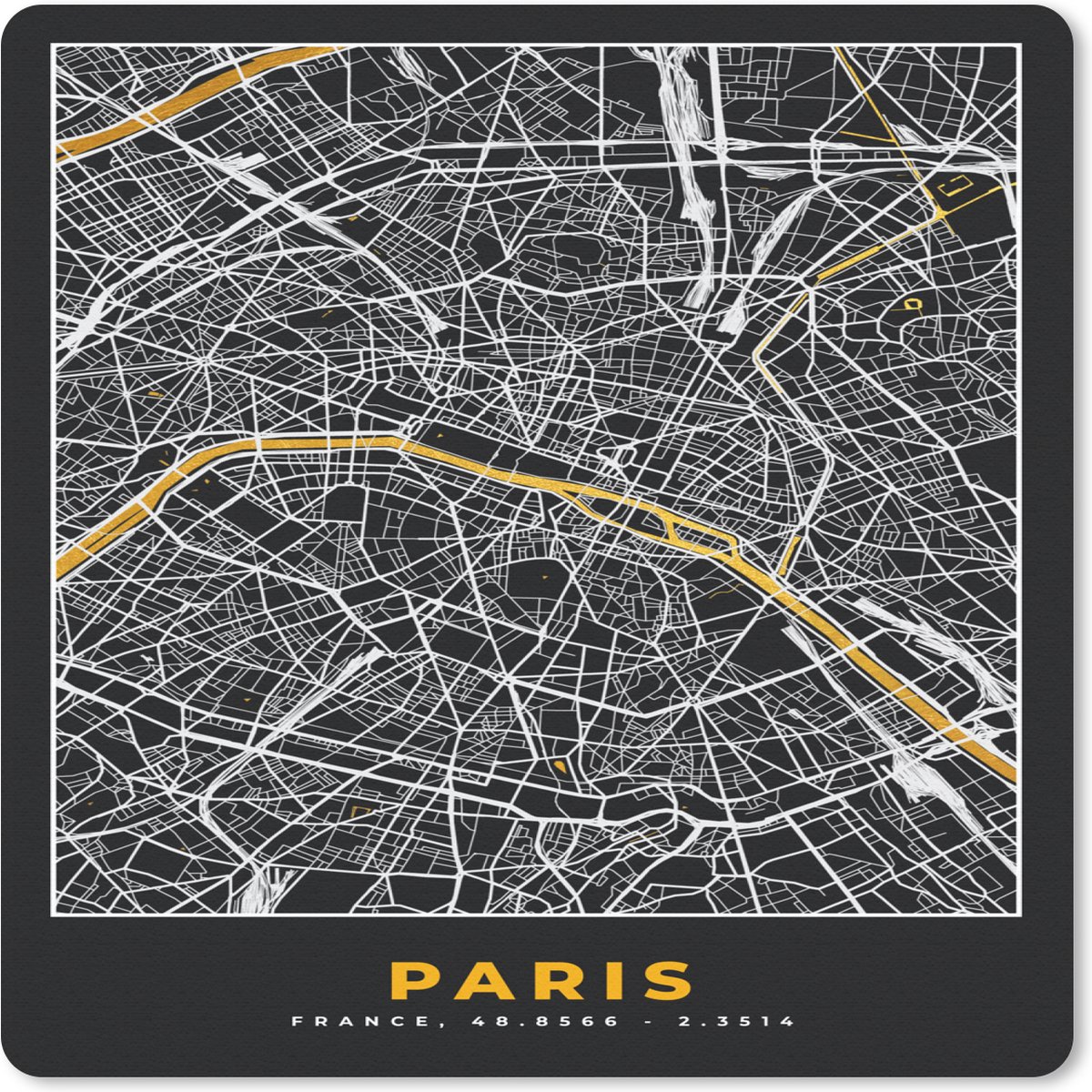 Muismat 20x20 cm - Mousepad Paris - Stadskaart – Plattegrond – Kaart – Frankrijk - Muismatten - Stadskaart