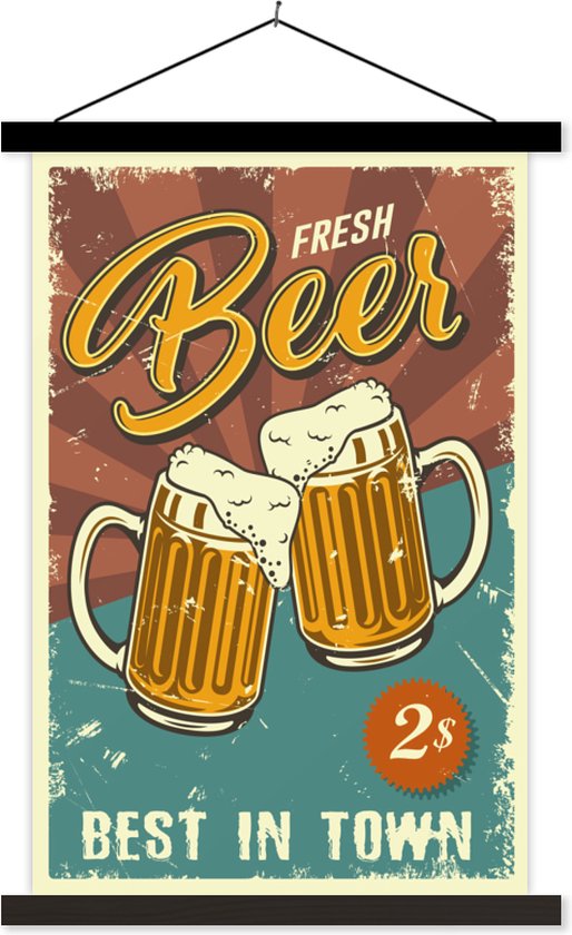 Porte-affiche avec affiche 40x60 cm - Affiche scolaire - Mancave - Chope à bière - Vintage - Citations - Affiche textile - Lattes noires - Cadeau Vaderdag - Cadeau - Cadeau pour lui - Conseil - Homme