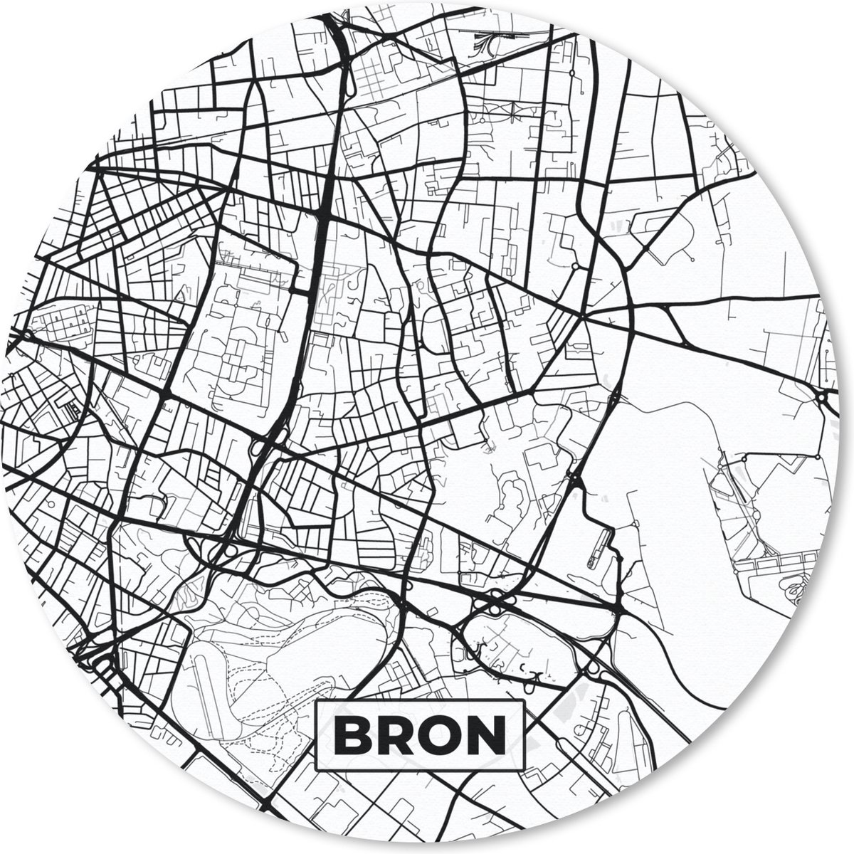 Muismat rond 30x30 cm - Mousepad Bron - Stadskaart - Plattegrond - Kaart - Frankrijk - Zwart wit - Ronde muismatten - Stadskaart